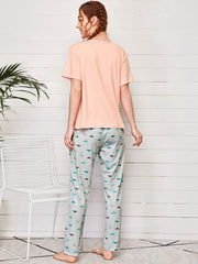 Pyjama-Set mit Fahrrad- und weißer Wolkengrafik