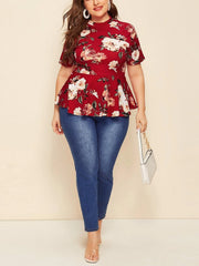 Camiseta de punto de manga corta con cuello redondo y estampado