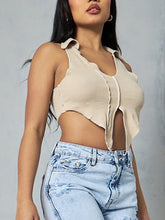 Solid Color Lapel Pullover Sleeveless Crop Navel Casual Tank Top