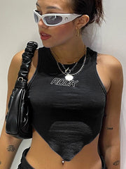 Top sin mangas con dobladillo estampado de letras