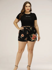 Pantalones cortos estampados negros Plus