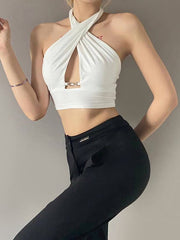 Surface Of Solid Color Hanging Neck Short Vest