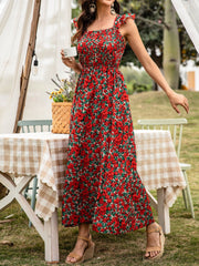 Neckholder-Kleid mit eckigem Kragen und Print