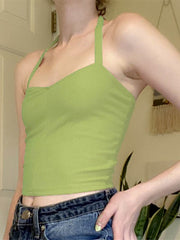 Tief ausgeschnittenes Neckholder-Tanktop mit Strohhals