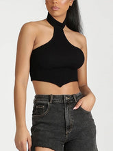 Neckholder-Retro-Oberteil in Volltonfarbe mit unregelmäßigem Muster