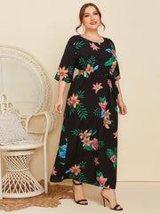 Lockeres, kurzärmliges Kleid mit Rundhalsausschnitt und Print