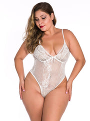 Plus Lace Striped Panel Fun Shaper Bodysuit