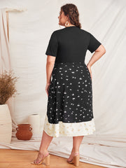 Color Block Professional Temperament Commuter Round Neck Dress