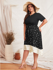 Color Block Professional Temperament Commuter Round Neck Dress