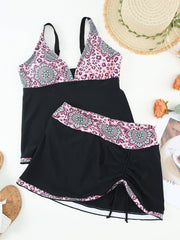 Badeanzug mit Tanktop und kurzem Rock mit Leopardenmuster