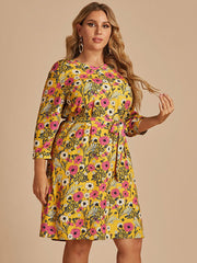 Vestido de gasa con cuello en V, estampado y cordones