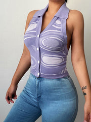 Chaleco de encaje sexy y revelador con tiras para soltero y cuello colgante