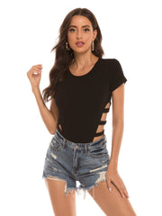 Mono ajustado acanalado con camiseta de manga corta