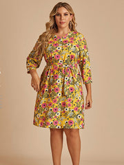 Vestido de gasa con cuello en V, estampado y cordones