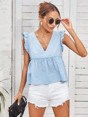 Ärmelloses Shirt mit V-Ausschnitt, Spitze und Empfänger-Taille