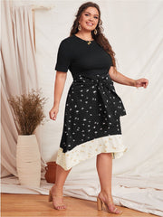 Color Block Professional Temperament Commuter Round Neck Dress