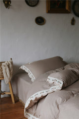 Dark Ruffle Bedding Set - Beige