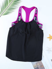 Top tankini con espalda en T y estampado floral estilo blusón color menta