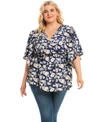 Lockeres Top mit V-Ausschnitt und Print