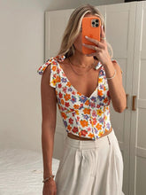 Sexy bedrucktes V-Ausschnitt Fischgrätenmuster Plissee Cropped Tie Sling