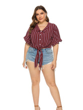 Striped Button Down Short Sleeve Lapel Loose Shirt