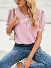 Blusa de manga corta con cuello redondo