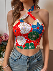 Low-Cut Off-The-Shoulder Printed Crop Top