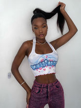 Camiseta sin mangas con cuello halter y estampado de letras