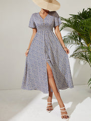 V-Ausschnitt Blumen Kurze Ärmel