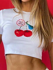 Kurzes T-Shirt mit süßem Kirsch-Print