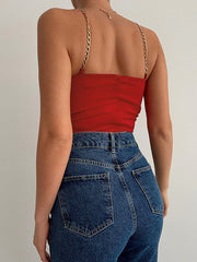 Sexy, schmales, gewickeltes Brust-Sling-Tanktop mit V-Ausschnitt und Volltonfarbe