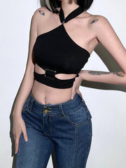 Solid Color Hollow Hanging Neck Small Vest