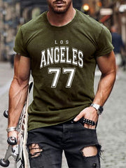 Camiseta informal de manga corta con cuello redondo y letras