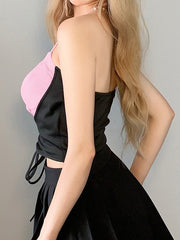 Chaleco sexy sin espalda con cuello halter de moda con contraste de color delgado