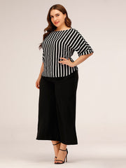 Conjunto de pantalón ancho con parte superior a rayas