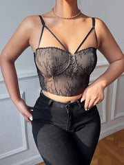 Chaleco pequeño con parte superior de encaje con tirantes cruzados en el pecho y espalda abierta