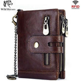 RFID anti-theft brush wallet wax cowhide multi-function double zipper men's leather wallet