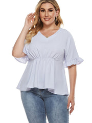 Waist V-Neck Short-Sleeved Shirt