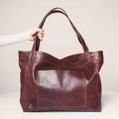 Women's large bag with pocket  retro oil wax leather tote bag
