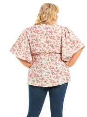 Lockeres Top mit V-Ausschnitt und Print