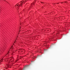 Conjunto de 5 bragas de encaje con contraste de canalé