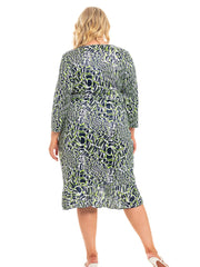 Vestido estampado y teñido con volantes