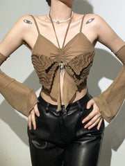Chaleco de color sólido ajustado con tirantes para el cuello que cuelgan hasta el ombligo