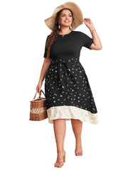 Color Block Professional Temperament Commuter Round Neck Dress