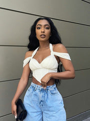 Neckholder-Ausschnitt, offener Rücken, einfarbig, schmale Passform, Tube-Top mit Strumpfhalter