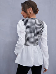 Camisa de cuadros con costuras a juego y temperamento