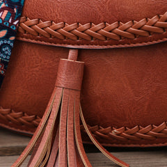 Vintage woven saddle tassel shoulder bag