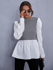Camisa de cuadros con costuras a juego y temperamento