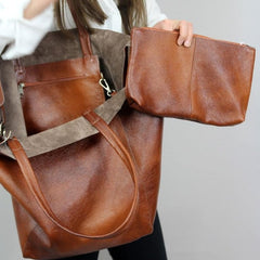 Bolso de mano portátil de un solo hombro de gran capacidad de cuero suave