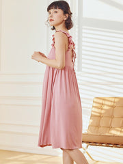 Solid Deep V Flounces Nightdress